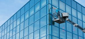 Window washer on building